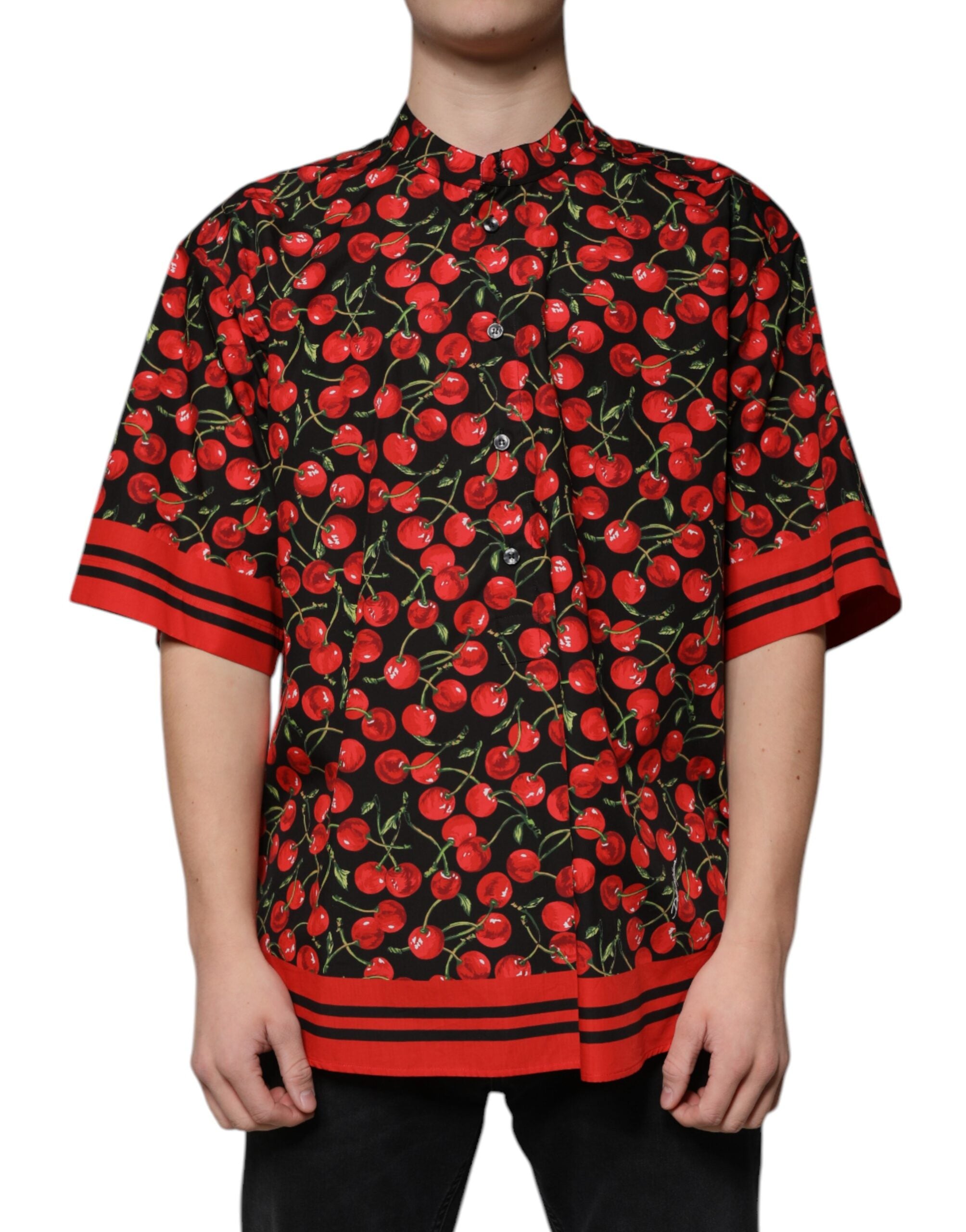 Dolce & Gabbana Black Cherry Cotton Button-Down Casual Shirt